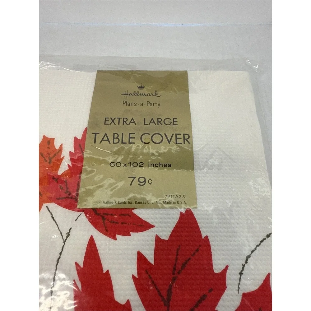 VTG Hallmark Paper Autumn Leaves Table Cover And Napkins 60's Thanksgiving